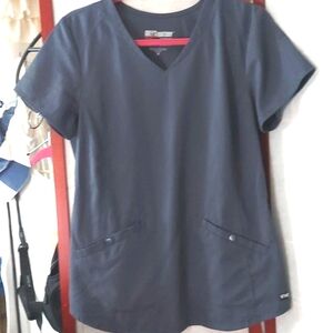 Greys Anatomy  Spandex Stretch Snap pockets Black Nurse Doctor Scrub Top M